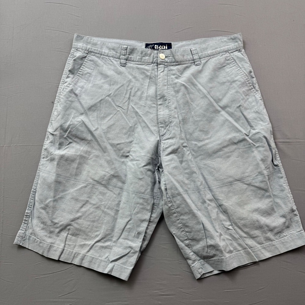 Karl Kani Mens Blue Linen Blend Casual Shorts‎ Size 40 Embroidered Logo Summer